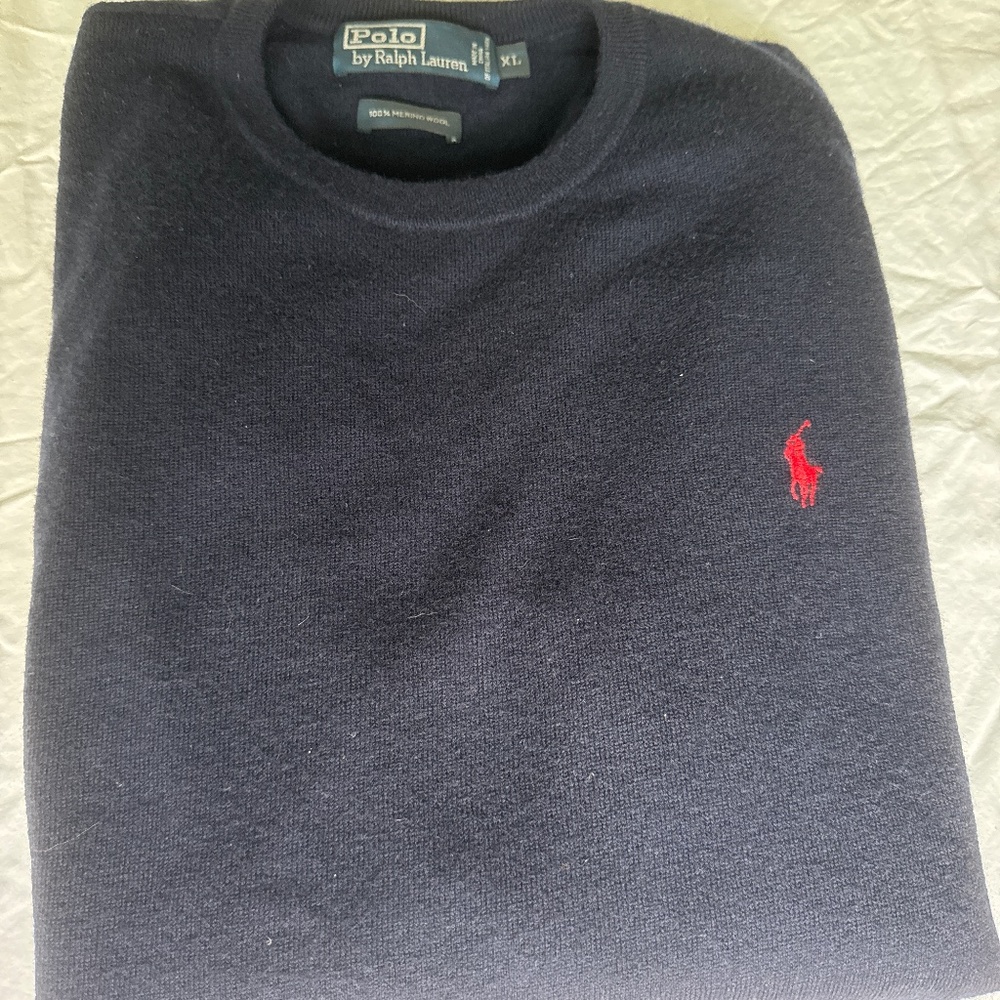 Men's Navy Polo merino wool sweater - XL